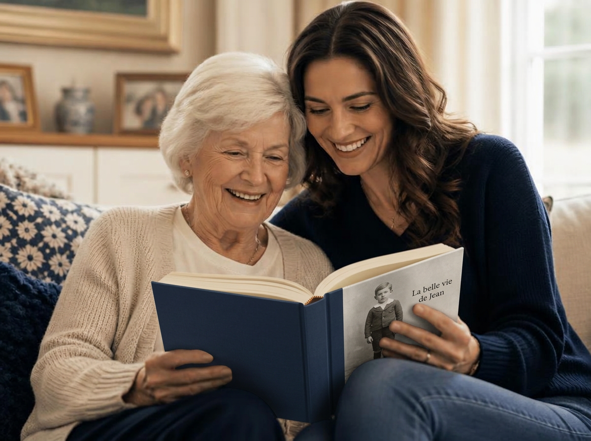 Un père et son fils découvrent ensemble le livre premium